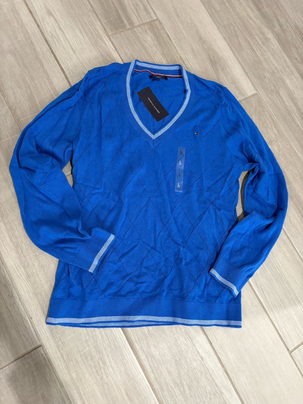 Tommy Hilfiger Bright Blue V-Neck Sweater with Light Trim